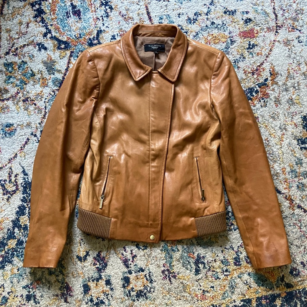 Talbots “Petites” Women’s Brown Leather Jacket - Picture 1 of 3